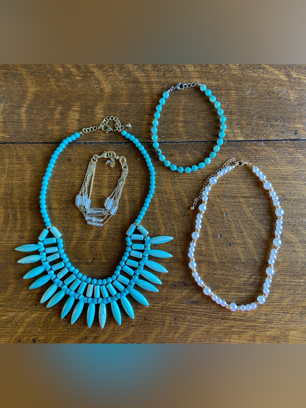 Turquoise Statement Necklace Anklet Quartz Luck Brand Bracelet Faux Pearl Choker